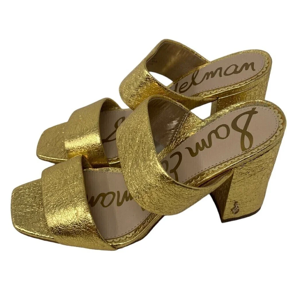 NEW Sam Edelman Delaney Heels Women's Size 5.5 Gold Leather Sandals EU 35.5